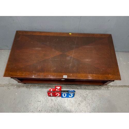 1203 - Vintage mahogany glass top coffee table