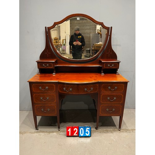 1205 - Fabulous Edwardian inlaid dressing table with shield shaped mirror