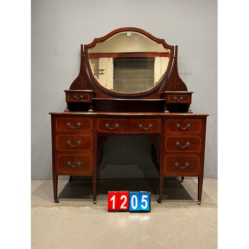 1205 - Fabulous Edwardian inlaid dressing table with shield shaped mirror