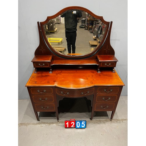 1205 - Fabulous Edwardian inlaid dressing table with shield shaped mirror