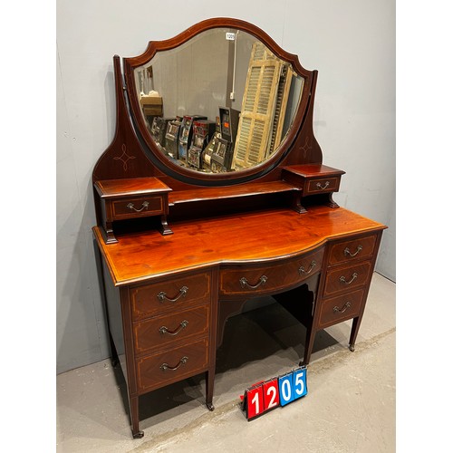 1205 - Fabulous Edwardian inlaid dressing table with shield shaped mirror