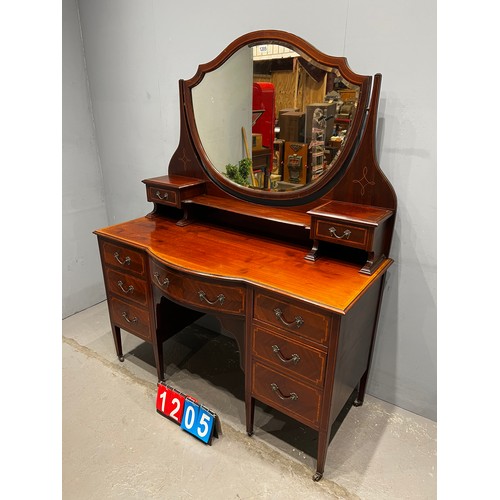 1205 - Fabulous Edwardian inlaid dressing table with shield shaped mirror