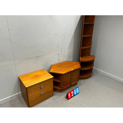 1208 - Mid century bundle, stag drawers, teak media unit & corner cabinet