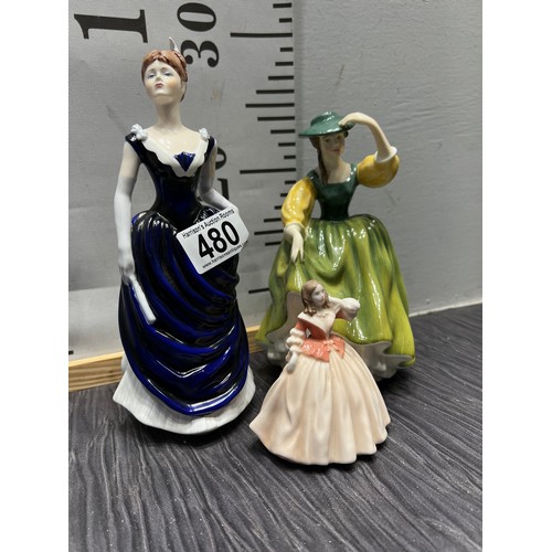 480 - 2 Coal port lady figures + 1 Doulton lady figure