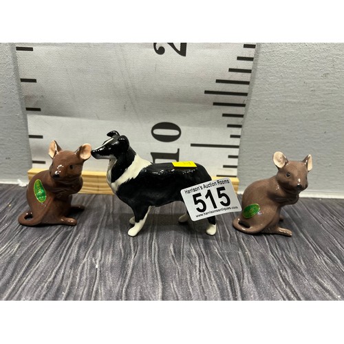 515 - Beswick collie dog + 2 Beswick mice