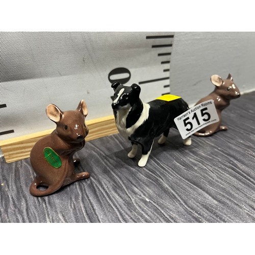 515 - Beswick collie dog + 2 Beswick mice