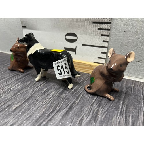 515 - Beswick collie dog + 2 Beswick mice