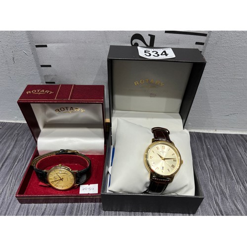 534 - 2 Rotary Gents watches one is 9ct gold 7g in total in boxes