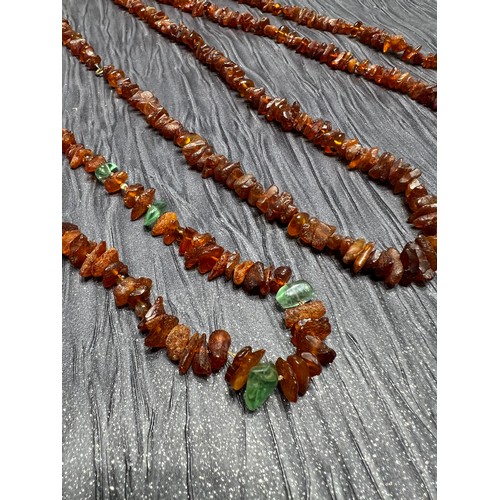 537 - 3 Baltic amber beaded necklaces with 9ct gold clasps