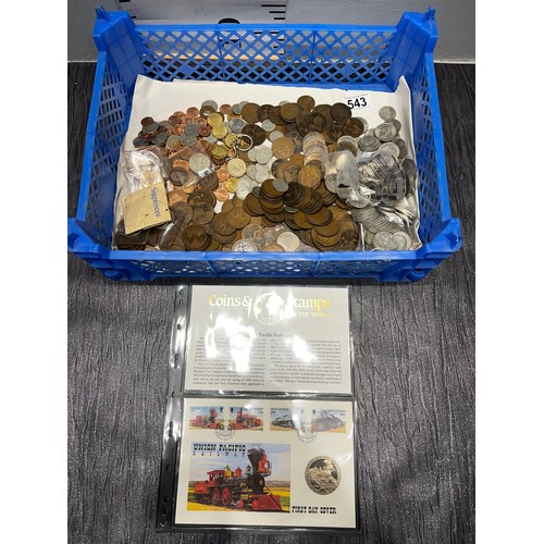 543 - Basket old coins ,crowns, shillings ,pennies etc