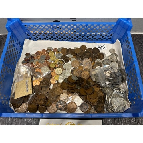 543 - Basket old coins ,crowns, shillings ,pennies etc