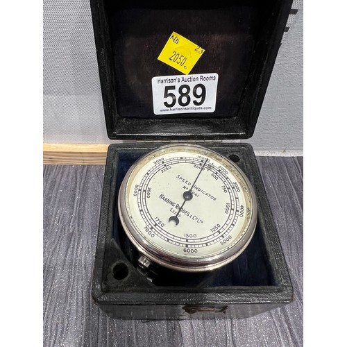 589 - Vintage speed indicator boxed Harding Rhodes & co