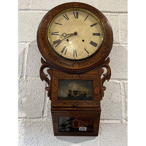 630 - 19th Century inlaid walnut drop dial wall clock