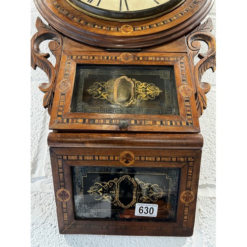 630 - 19th Century inlaid walnut drop dial wall clock