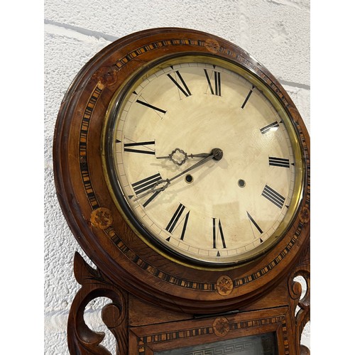 630 - 19th Century inlaid walnut drop dial wall clock