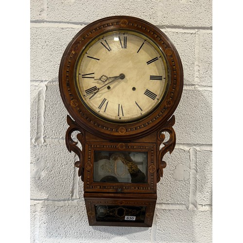 630 - 19th Century inlaid walnut drop dial wall clock