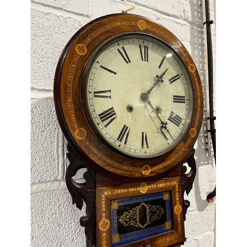 631 - 19th Century inlaid walnut drop dial wall clock