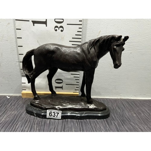 637 - Bronze Horse on Marble Plinth