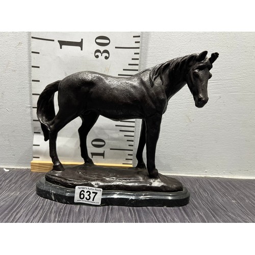 637 - Bronze Horse on Marble Plinth