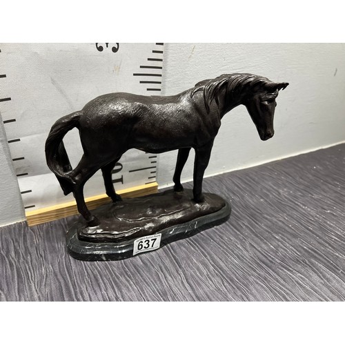 637 - Bronze Horse on Marble Plinth