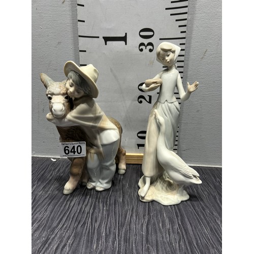 640 - 2 Lladro figures ,Boy with Donkey ,girl feeding duck