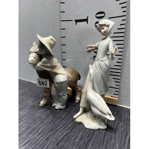 640 - 2 Lladro figures ,Boy with Donkey ,girl feeding duck