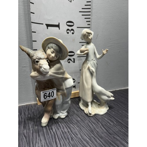 640 - 2 Lladro figures ,Boy with Donkey ,girl feeding duck