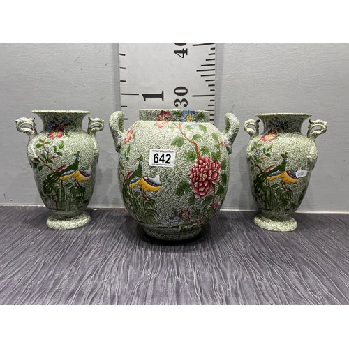 642 - Copeland Spode 3 piece Garniture set Peacock pattern