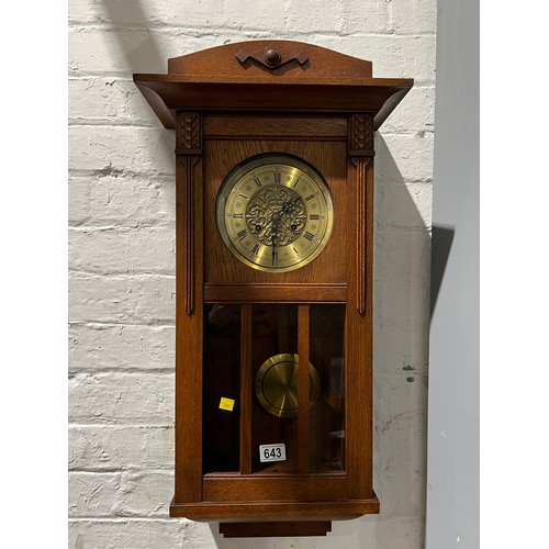 643 - Antique Oak wall clock working