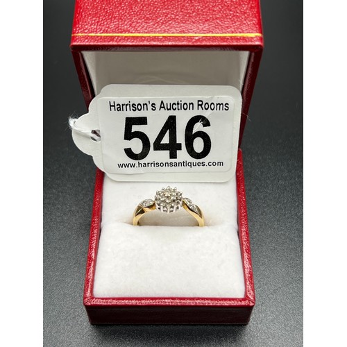 546 - 9ct gold 0.25 carat diamond cluster ring size O/P box not included