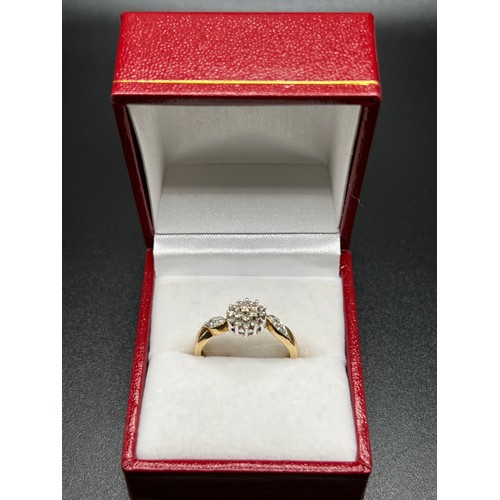 546 - 9ct gold 0.25 carat diamond cluster ring size O/P box not included