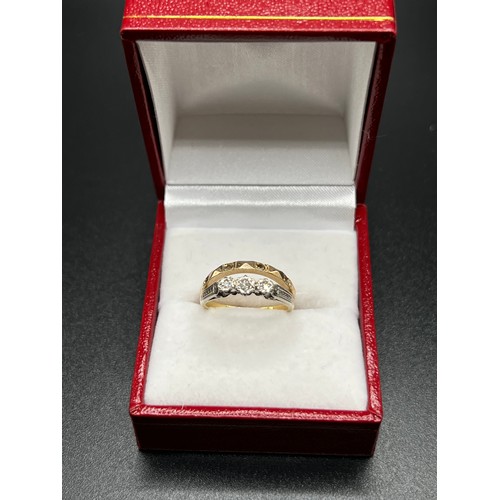 554 - 18ct 3 stone Diamond ring 2.2g gross+ 9ct gold eternity ring 1.3g gross Size J/K box not included