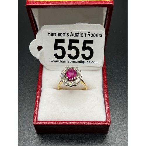 555 - 18ct gold Ruby & Diamonds ring Size N