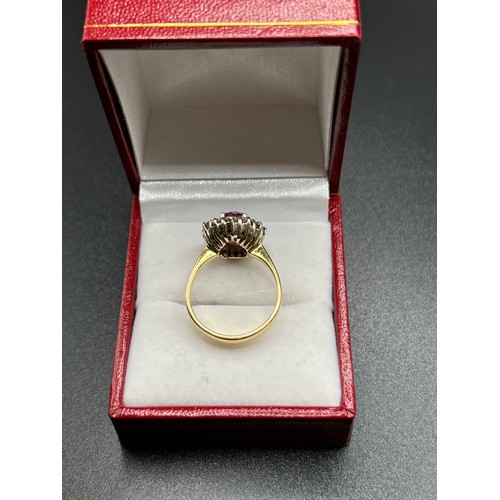 555 - 18ct gold Ruby & Diamonds ring Size N