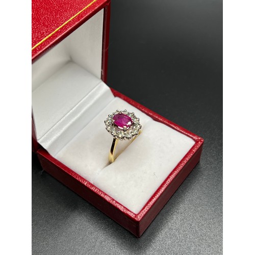 555 - 18ct gold Ruby & Diamonds ring Size N