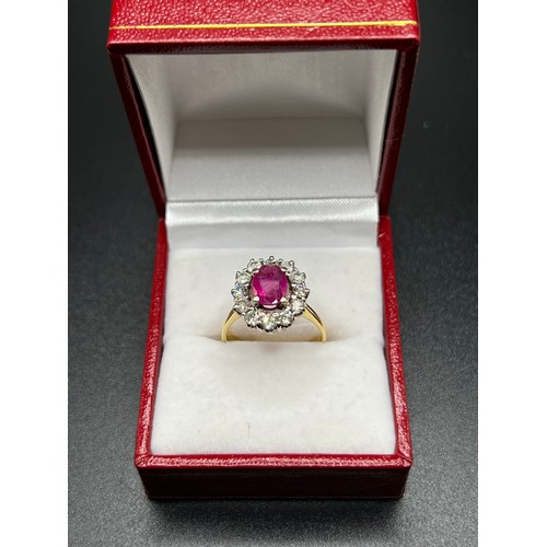 555 - 18ct gold Ruby & Diamonds ring Size N