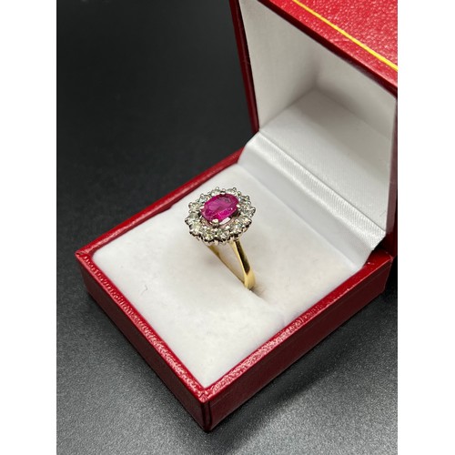 555 - 18ct gold Ruby & Diamonds ring Size N