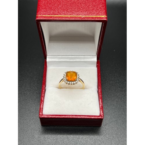 557 - 9ct gold citrine & diamonds ring Size N/O 2.9g gross