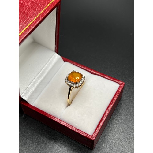 557 - 9ct gold citrine & diamonds ring Size N/O 2.9g gross