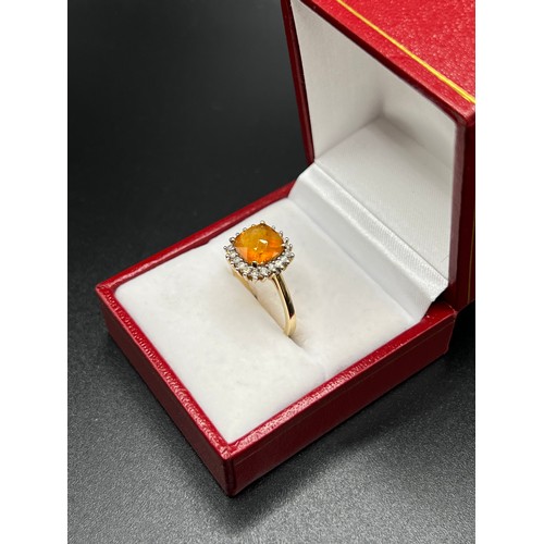 557 - 9ct gold citrine & diamonds ring Size N/O 2.9g gross