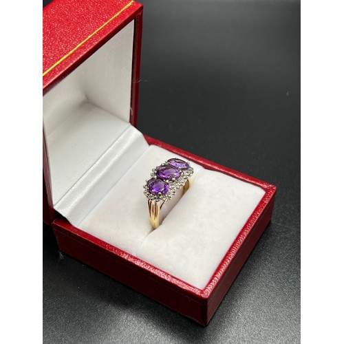 558 - 9ct gold Amethyst & Diamond ring Size M 3.2g gross