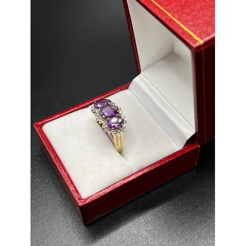 558 - 9ct gold Amethyst & Diamond ring Size M 3.2g gross