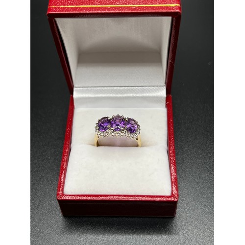 558 - 9ct gold Amethyst & Diamond ring Size M 3.2g gross