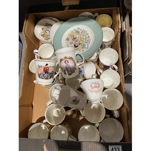 433 - Box china royalty mugs etc