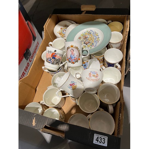 433 - Box china royalty mugs etc