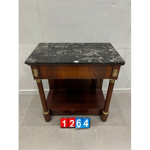 1264 - Regency style mahogany marble top console table with gilt ormolu mounts needs tlc