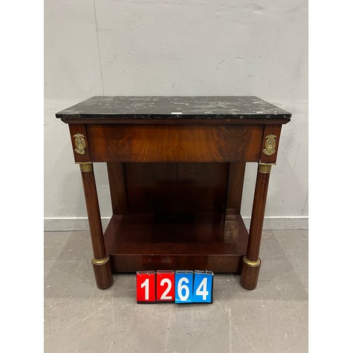 1264 - Regency style mahogany marble top console table with gilt ormolu mounts needs tlc