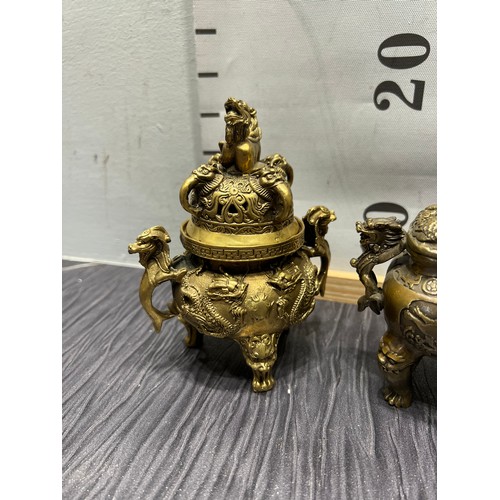 138 - 2 Brass oriental pots