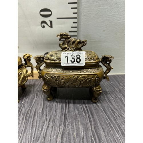 138 - 2 Brass oriental pots