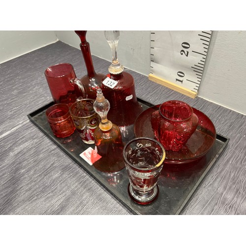 132 - Tray cranberry glass tray not inc